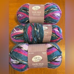 YARN!!! Yarn Bee Fair Isle Purple Teal Multi Yarn 3 skeins